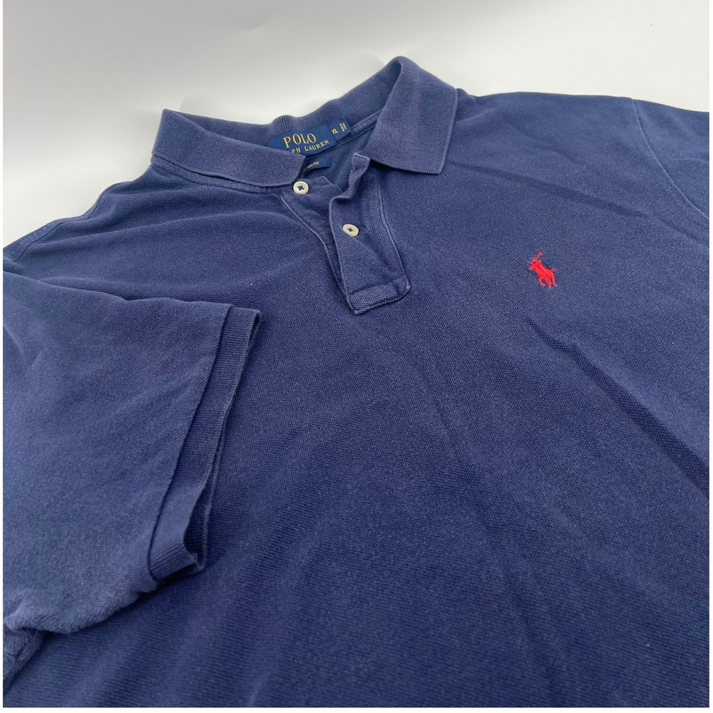 Polo Ralph Lauren Mens XL Custom Fit Navy Blue Short Sleeve Pique Polo Shirt